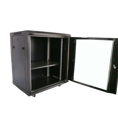 Server Room Wall Mount Network Cabinet with Cooling and Tempered Glass Enclosure