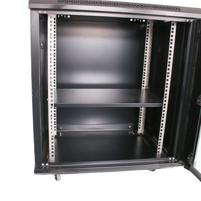 Server Room Wall Mount Network Cabinet with Cooling and Tempered Glass Enclosure